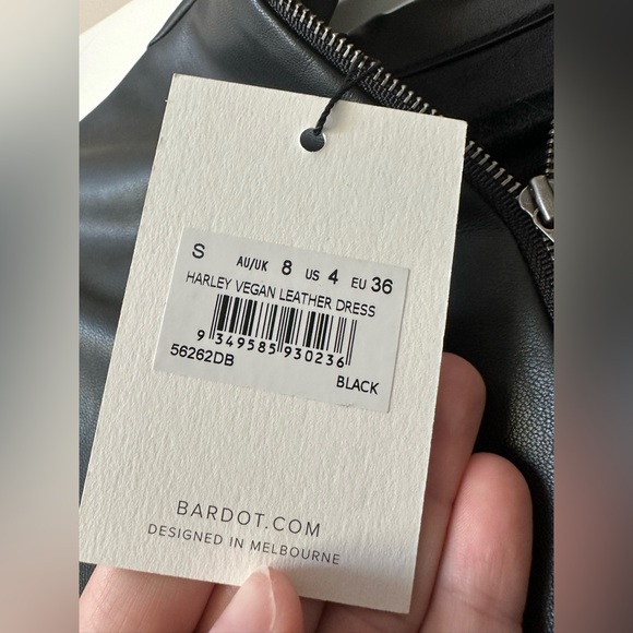 new with tags, vegan leather, size 4 / small black long sleeve dress - Picture 2 of 9